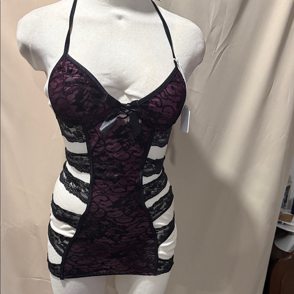 Plum Lace Strappy Babydoll Chemise
